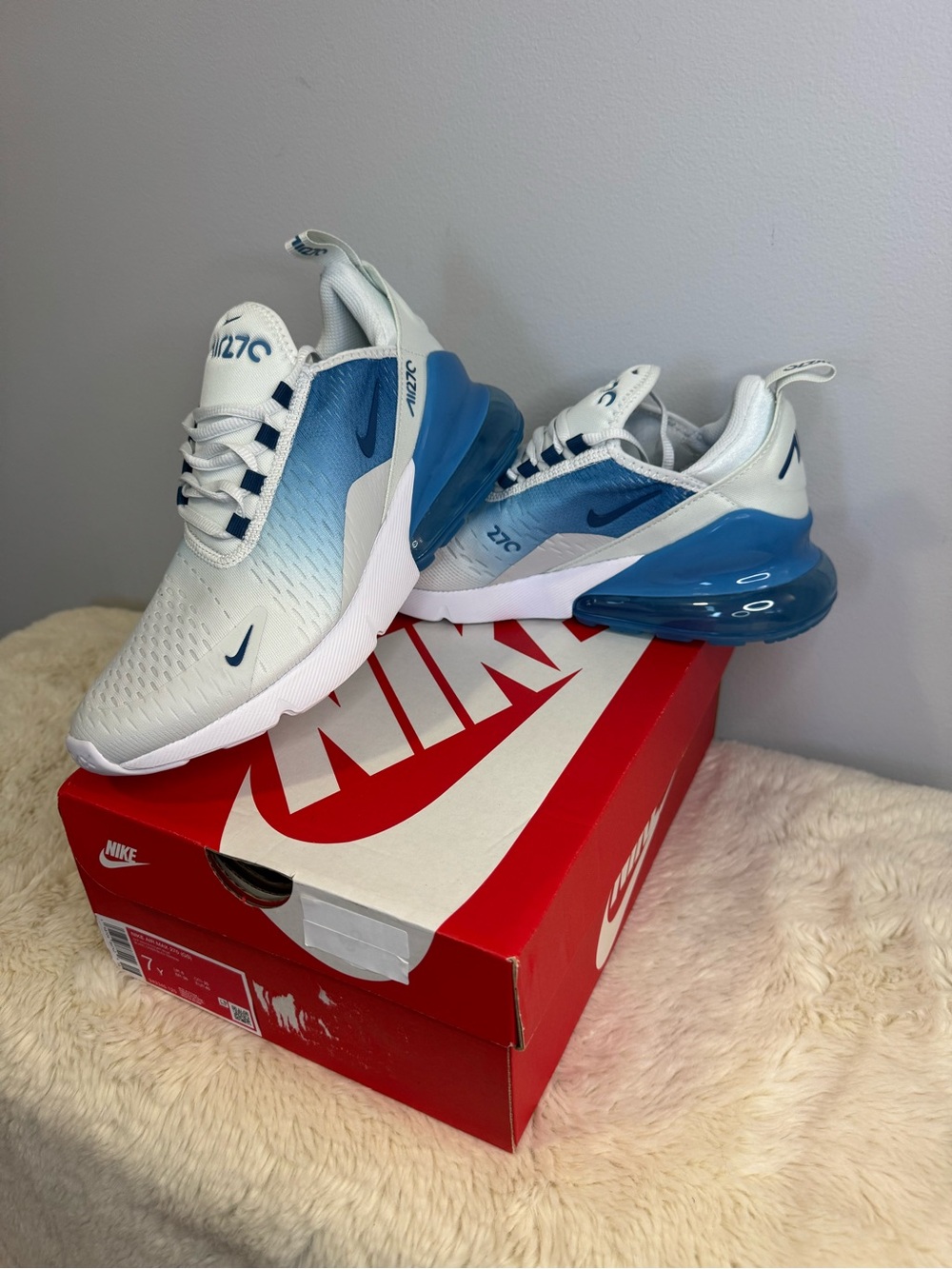 Nike Kids Air Max 270 Sneakers - White & Blue 7y